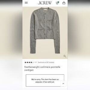 J. Crew Gray 100% Cashmere Pointelle Cardigan